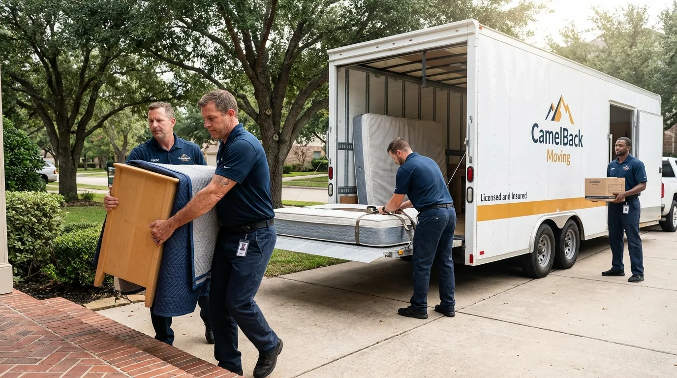 Crew loading residential truck for cross-state move from Temperance, MI