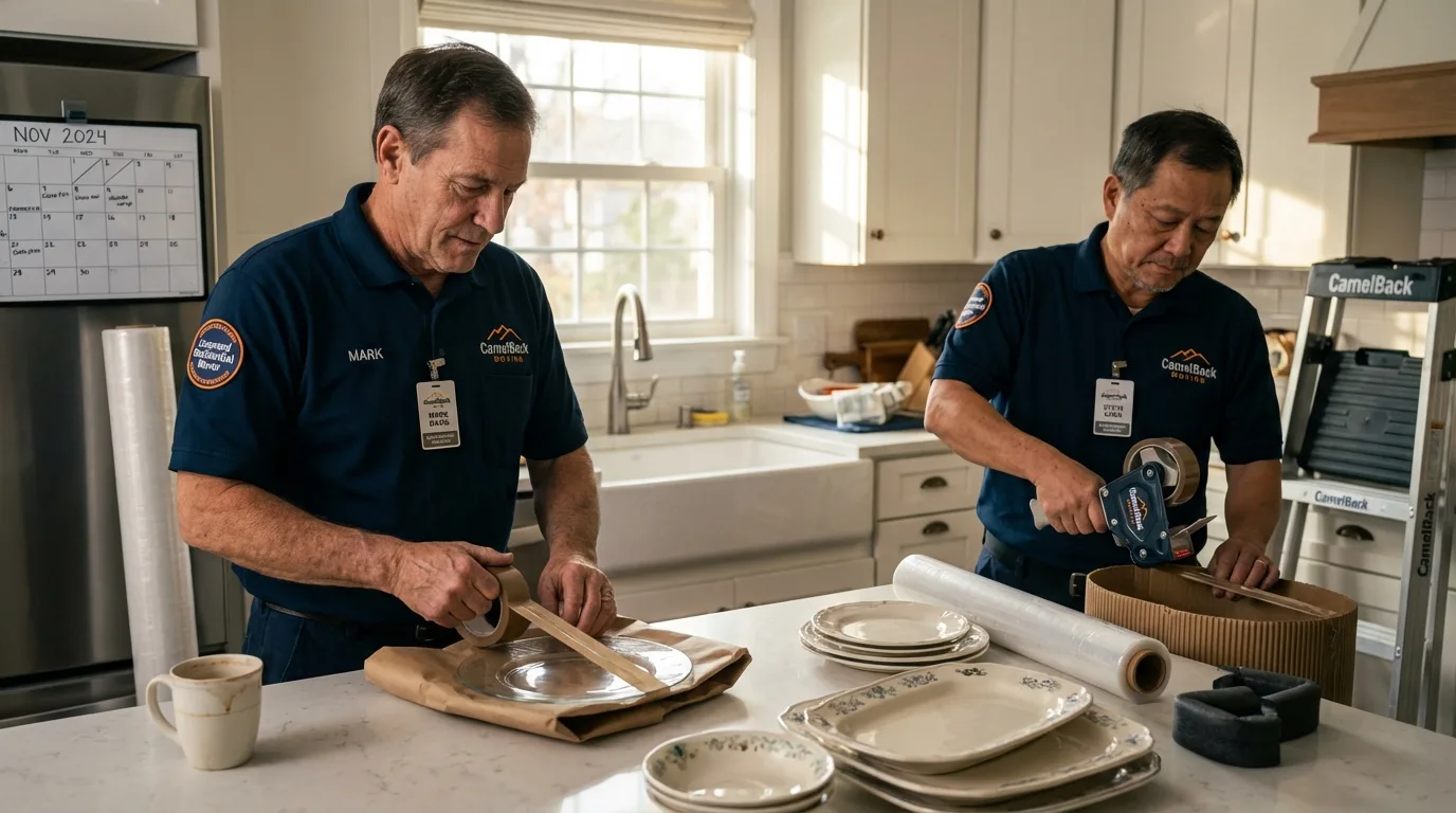 Professional crew packing kitchen dishware in Temperance, MI